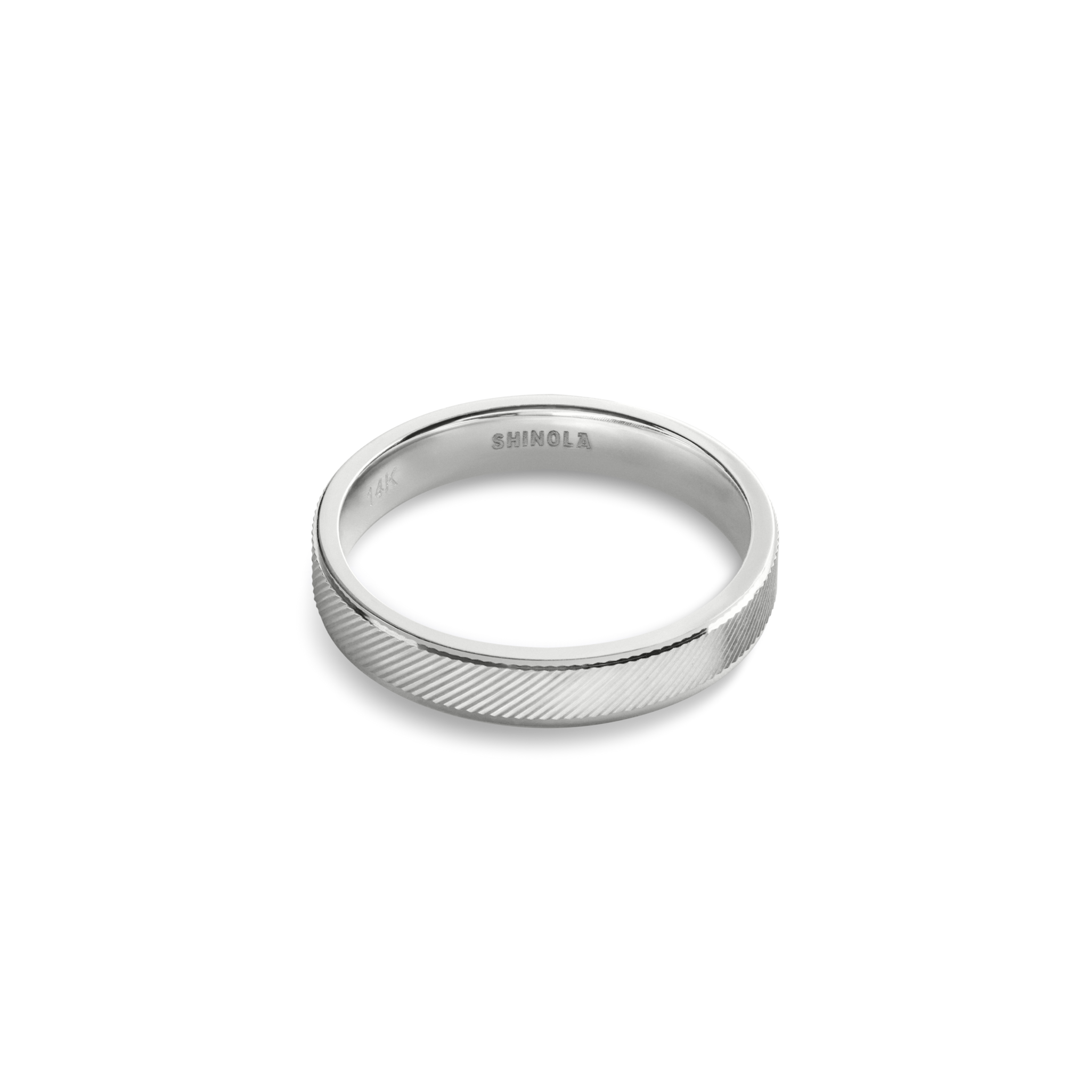 Shinola 4mm Diagonal Textured White Gold Band
