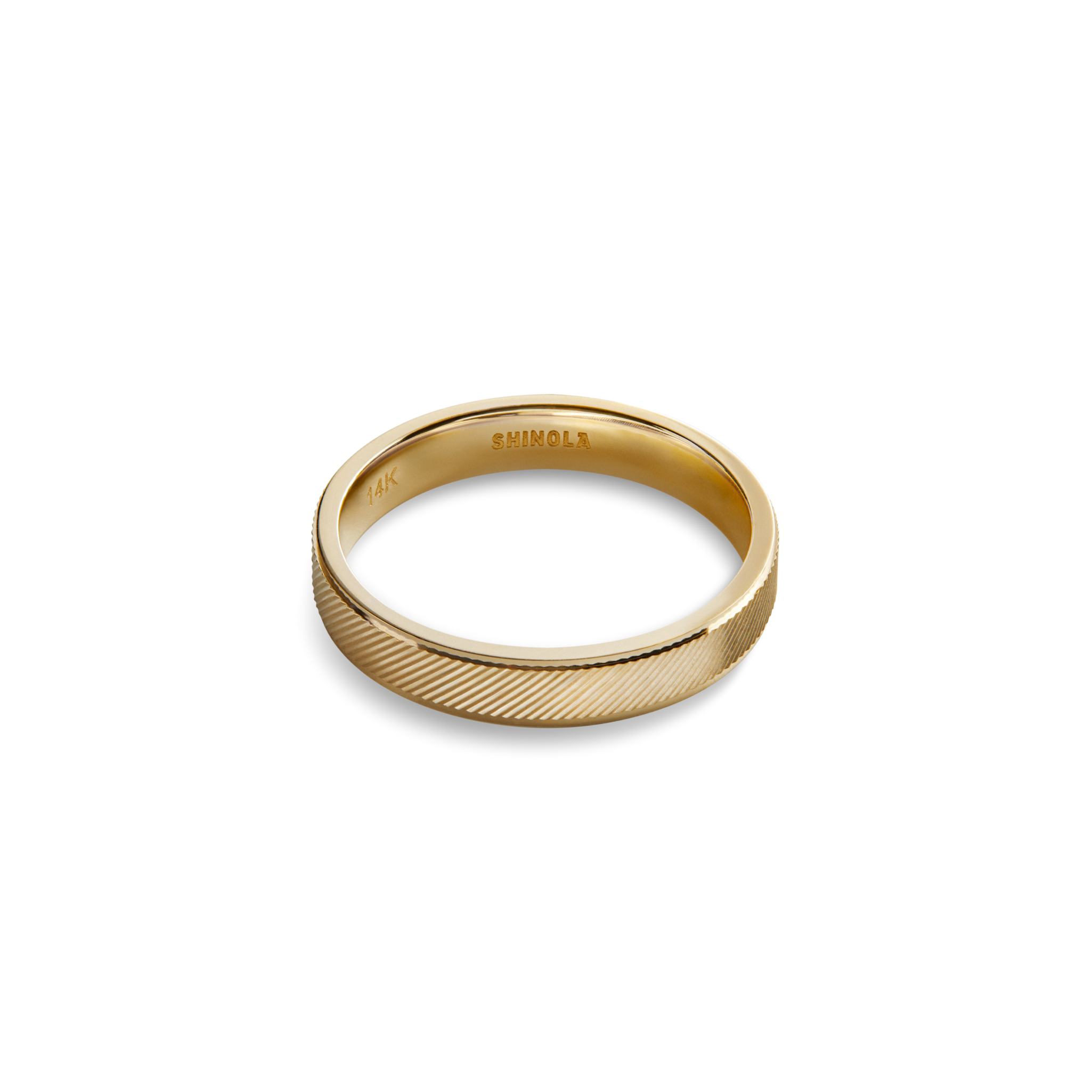 Shinola 4mm Diagonal Textured Yellow Gold Band