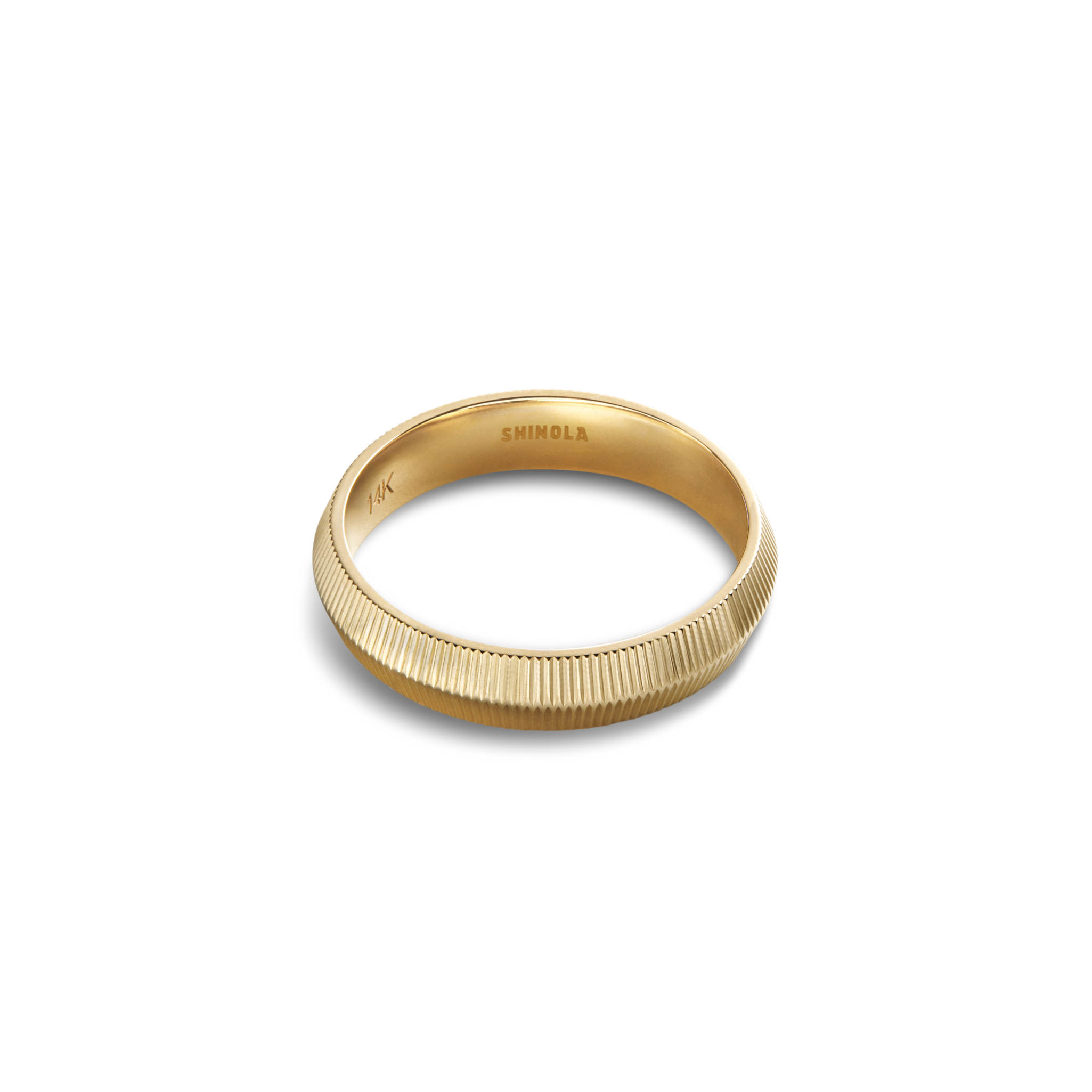 Shinola 4mm Textured Beveled Yellow Gold Band