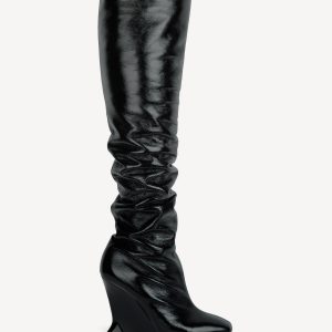 Balmain Cuissardes Wedge en cuir verni froissé