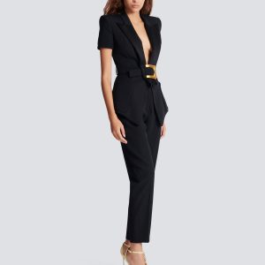 Balmain Veste en grain de poudre avec détail ceinture