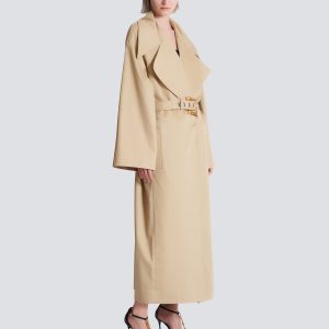 Balmain Trench long en gabardine de coton