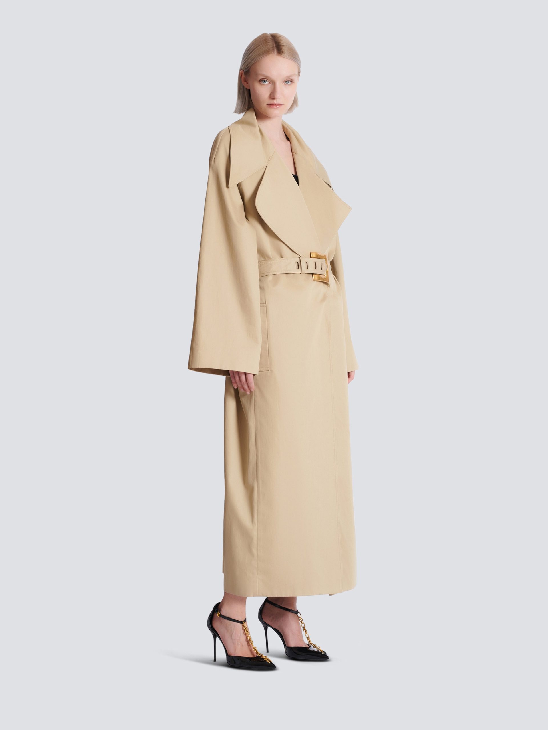 Balmain Trench long en gabardine de coton