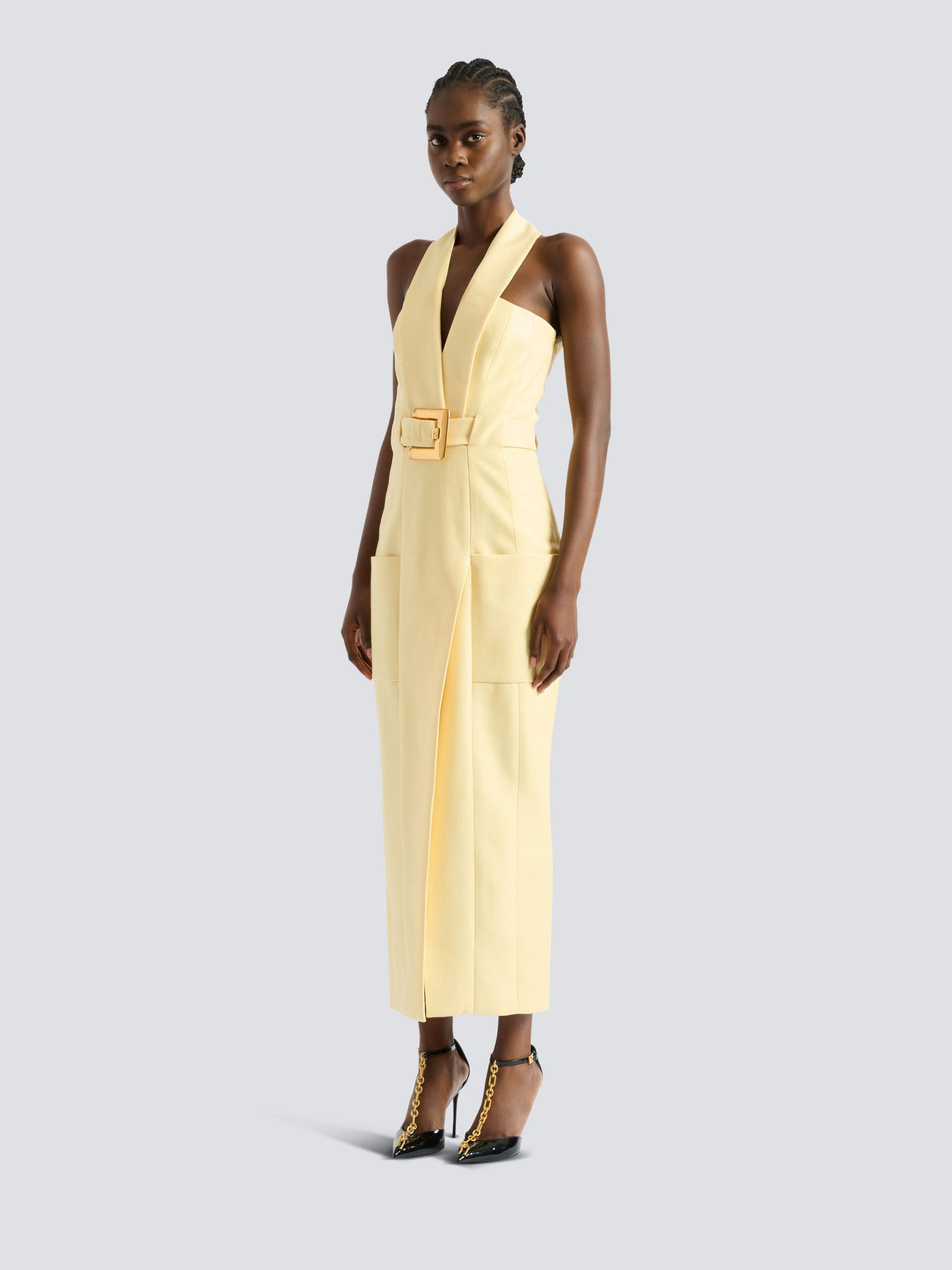 Balmain Robe longue ceinturée