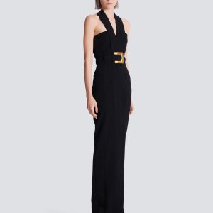 Balmain Robe longue ceinturée en crêpe