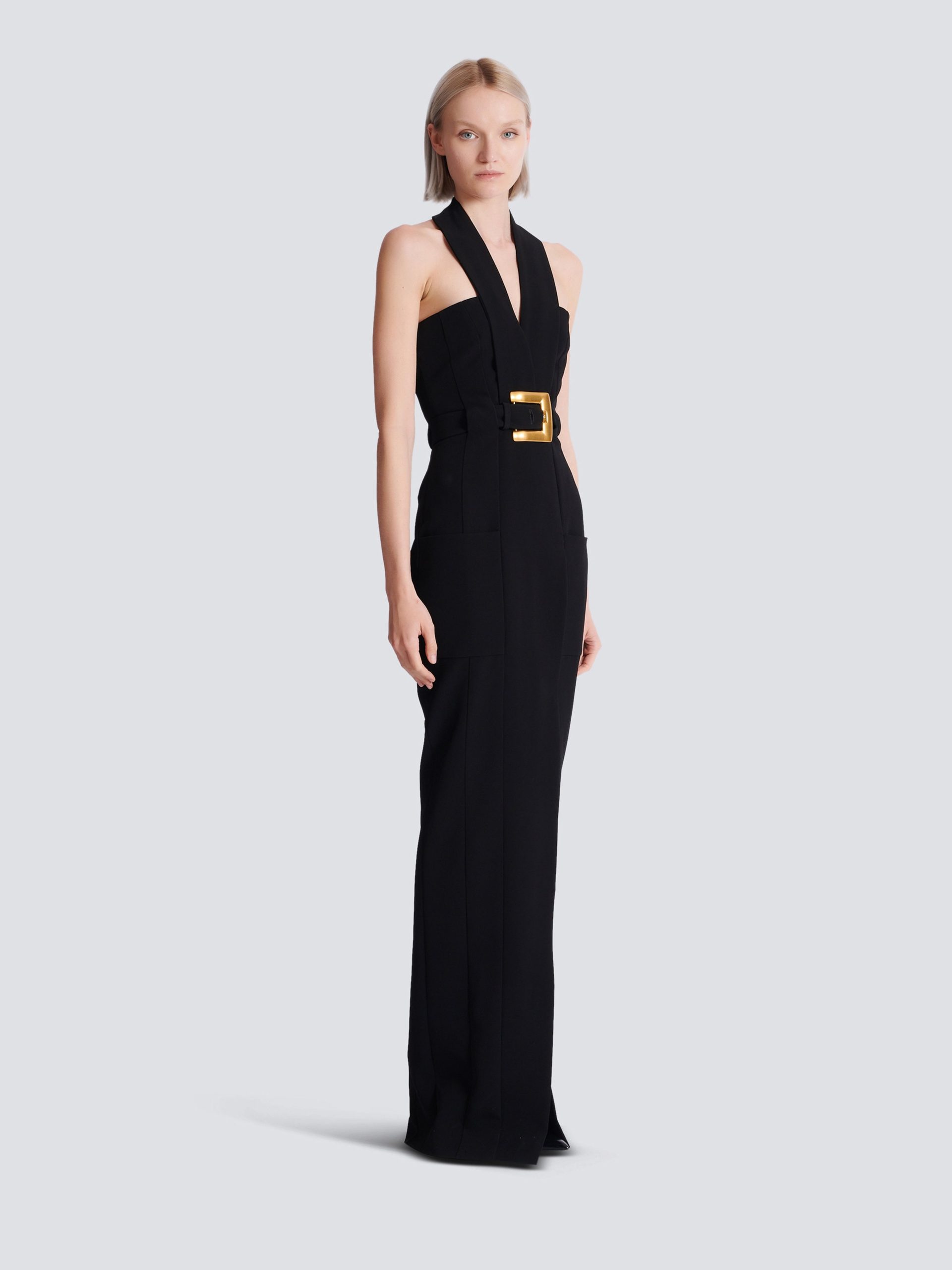 Balmain Robe longue ceinturée en crêpe