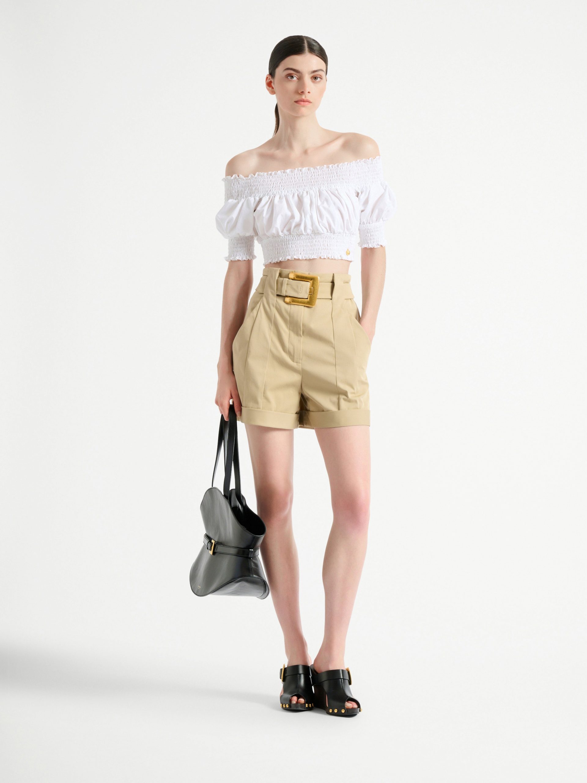 Balmain Short en gabardine de coton ceinturé