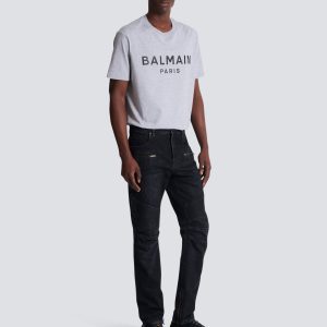 Balmain Pantalon biker en denim vintage noir
