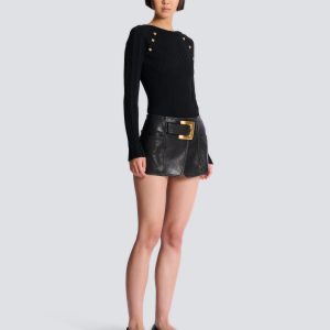Balmain Jupe courte en cuir avec ceinture