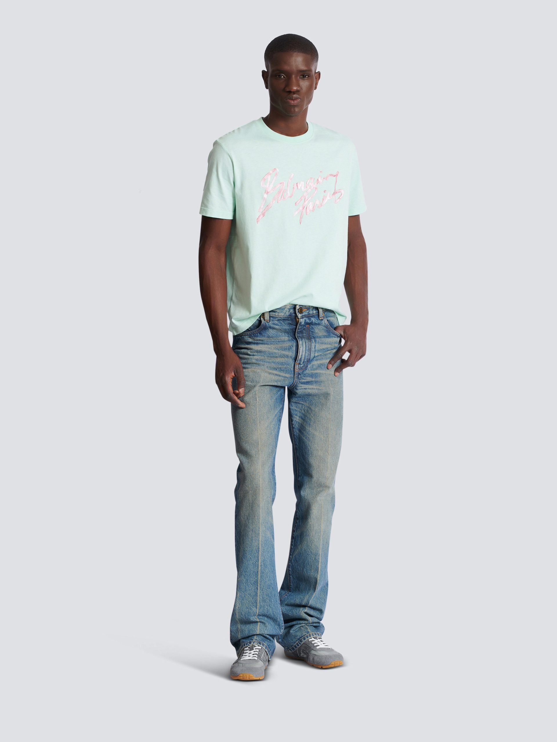 Balmain Pantalon droit jambe ajustée en denim vintage