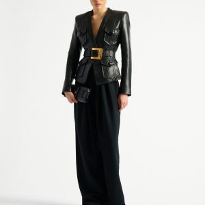 Balmain Veste 1 bouton ceinturée en cuir
