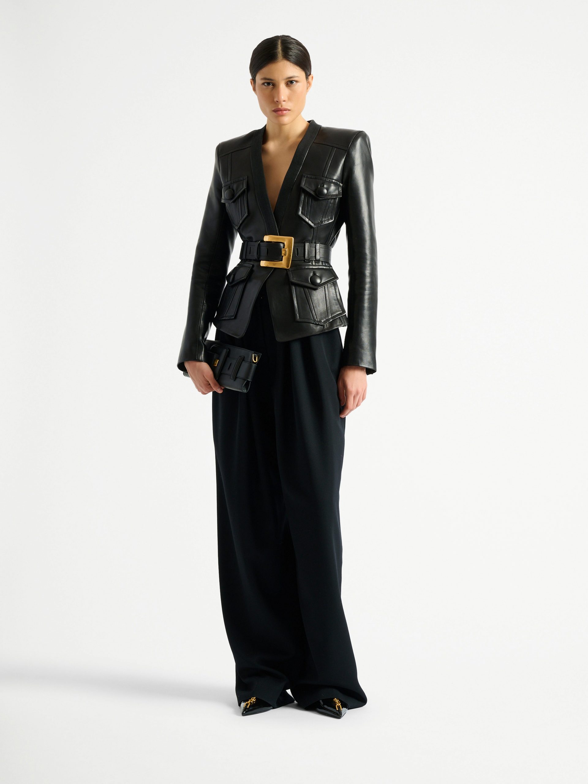 Balmain Veste 1 bouton ceinturée en cuir