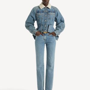 Balmain Veste signature en denim col peau lainée