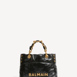 Balmain Sac Cabas 1945 Soft Small en cuir de veau craquelé