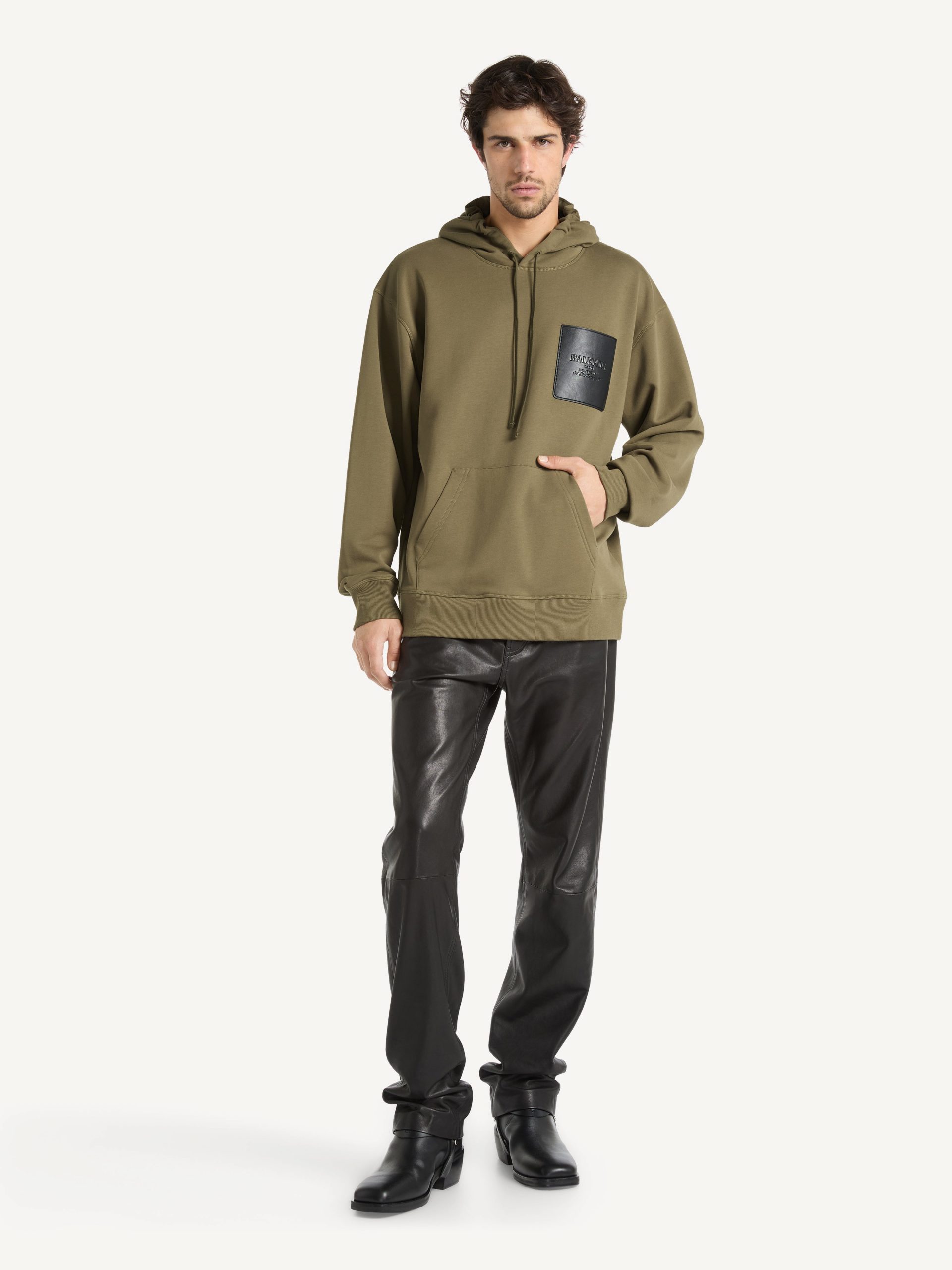 Hoodie avec étiquette Balmain Vintage en cuir