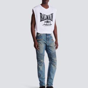 Balmain Pantalon biker en denim vintage