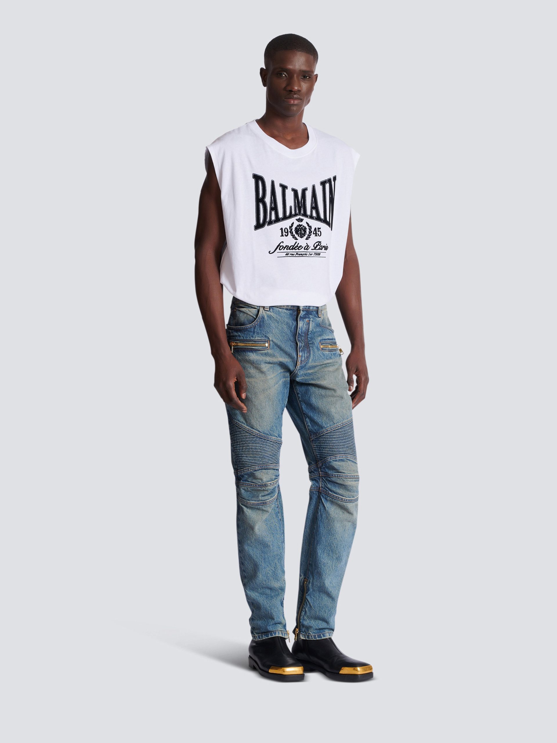 Balmain Pantalon biker en denim vintage