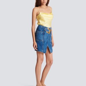Balmain Jupe courte en denim avec ceinture
