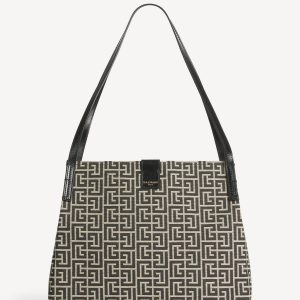 Balmain Sac Shopper Release Medium en jacquard monogramme et cuir de veau