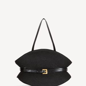 Balmain Sac Shuffle Medium en raphia et cuir de veau