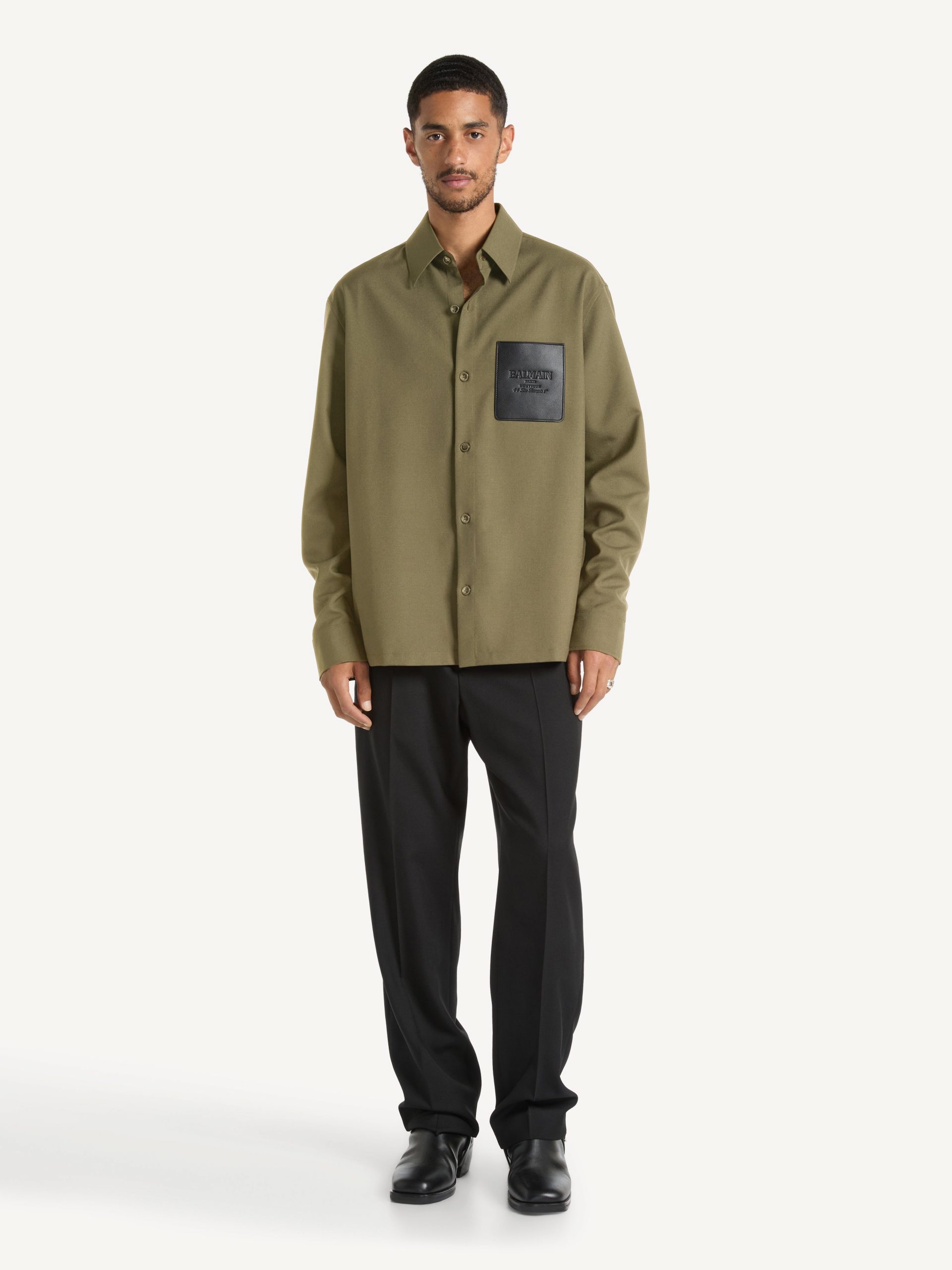 Surchemise en laine avec étiquette Balmain Vintage en cuir