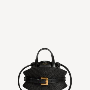 Balmain Sac Shuffle Mini en cuir de veau et raphia