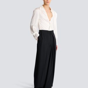 Balmain Pantalon à larges plis plats en sergé de laine