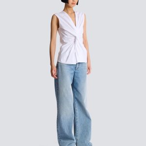 Balmain Chemise drapée sans manches en popeline de coton