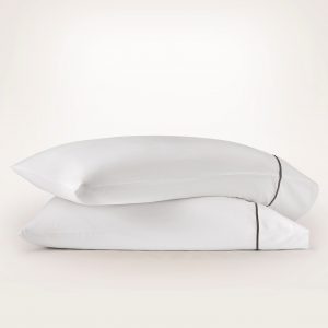 Bollandbranch Signature Embellished Pillowcase Set - White/Deep Walnut Embroidered