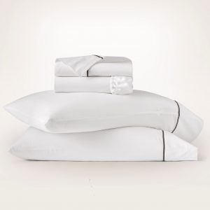 Bollandbranch Signature Embellished Sheet Set - White/Deep Walnut Embroidered