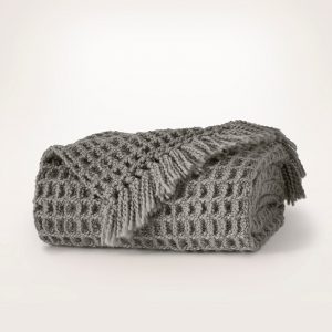 Bollandbranch Grand Waffle Merino Wool Throw Blanket - Stone