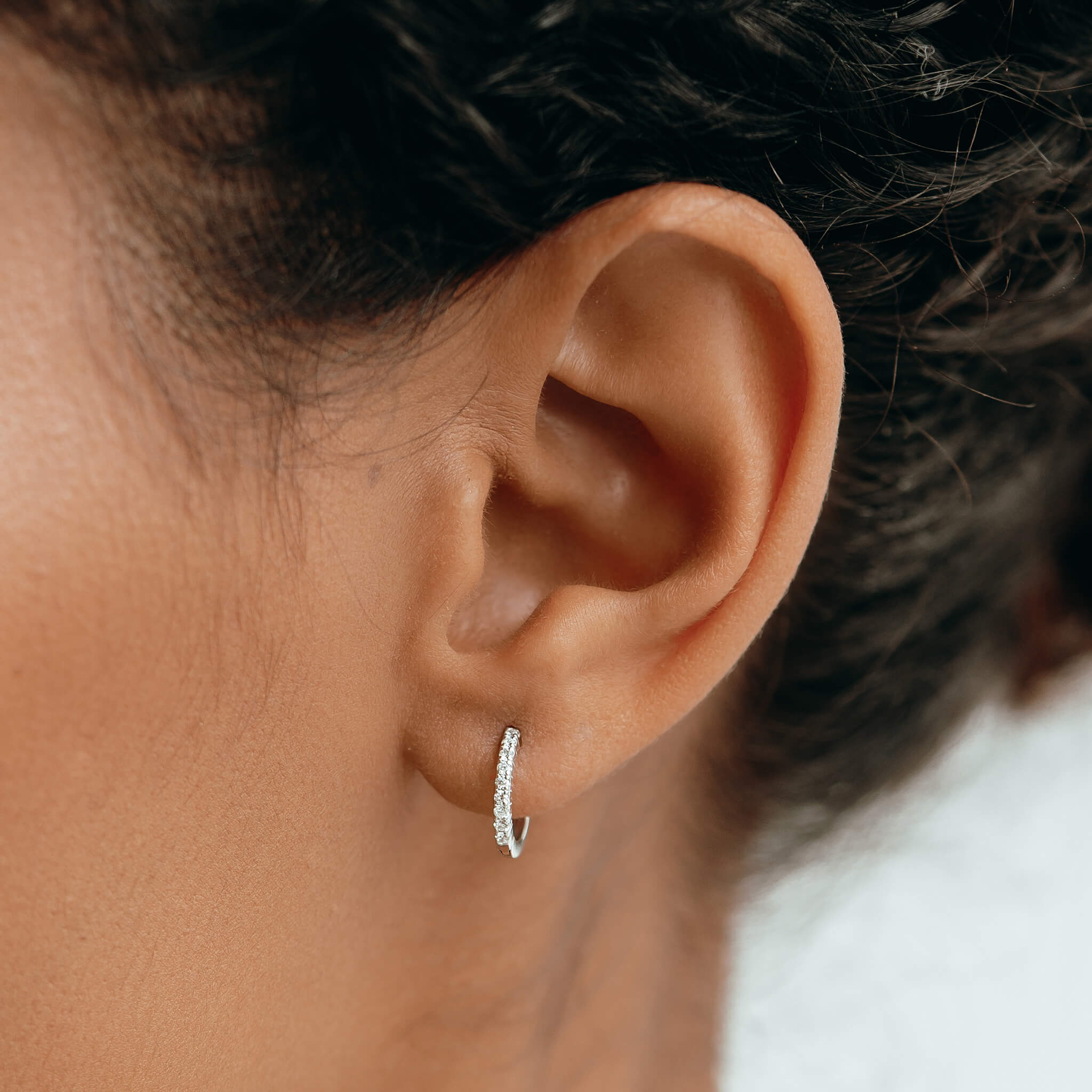 Linjer 14k White Gold Lab Grown Diamond Huggie Earring - Susanna (Single)
