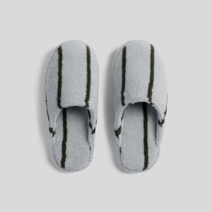 Parachute Turkish Cotton Stripe Slippers (Sky with Evergreen)