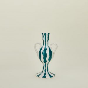 Hawkins New York Striped Ceramic Candle Holder - Blue Squiggle