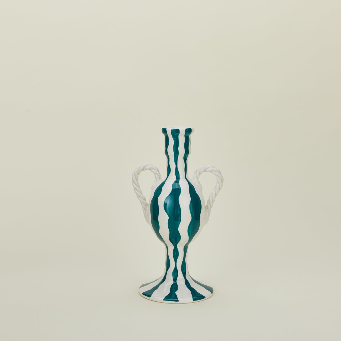 Hawkins New York Striped Ceramic Candle Holder - Blue Squiggle