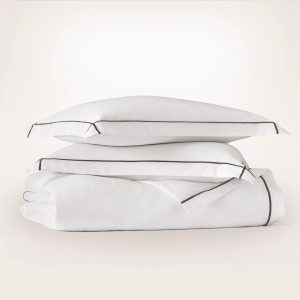 Bollandbranch Signature Embellished Duvet Set - White/Deep Walnut Embroidered