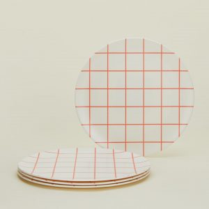 Hawkins New York Bamboo Melamine Dinner Plate, Set of 4 - Red Grid